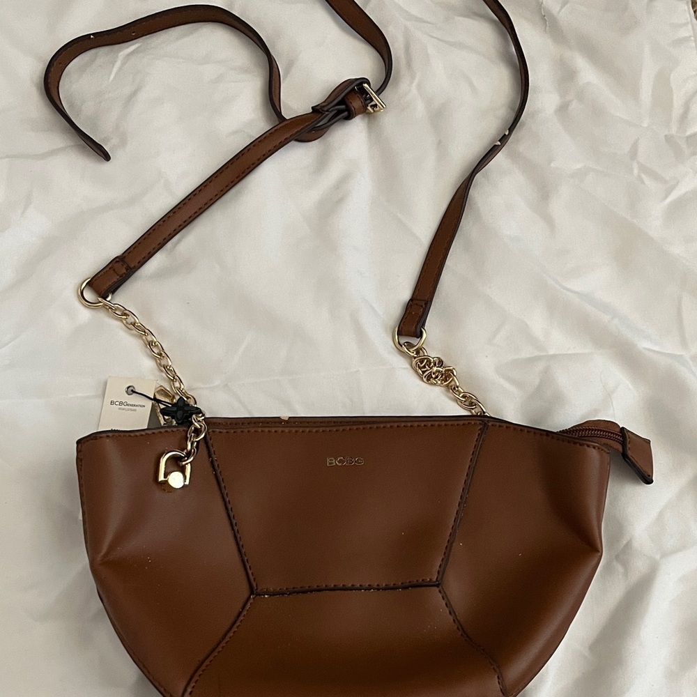 BCBG Chestnut Crossbody Bag with Gold Accents